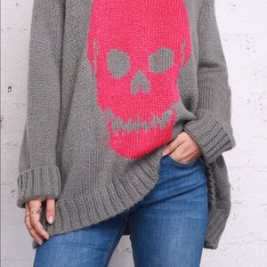 Wooden ships chunky skull sweater in pink and grey